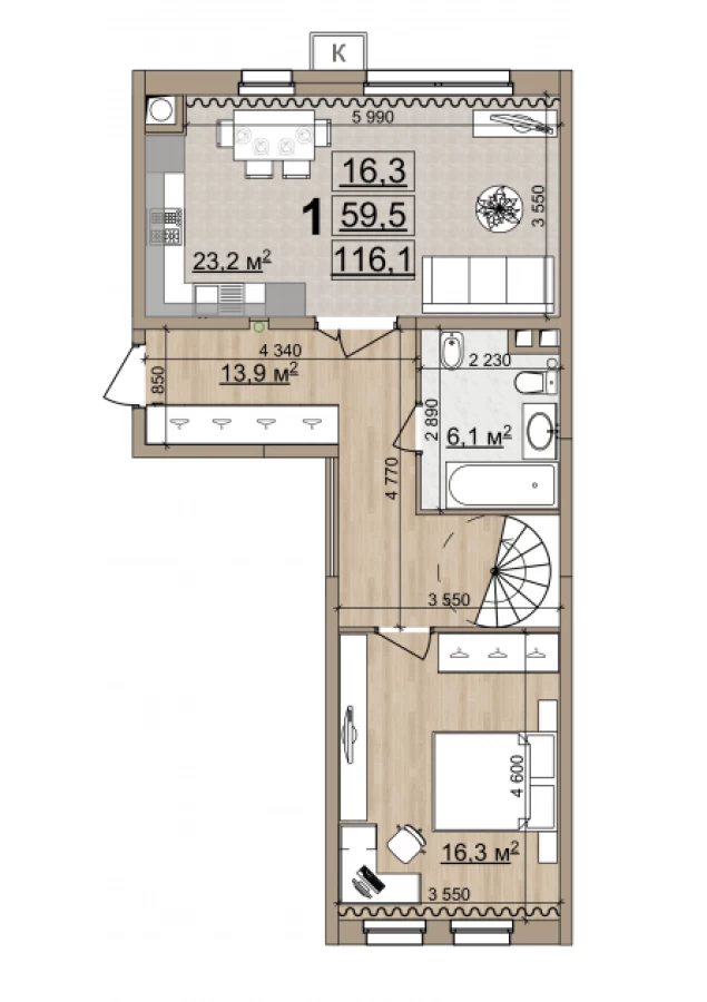 Покупка однокомнатной квартиры на Пожалостина без посредников, с террасой площадью 116.1м2